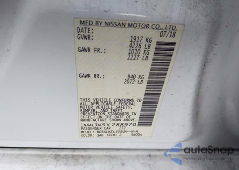 2018 Nissan Altima 2.5 Sr from USA, damaged, VIN 1N4AL3AP5JC288970